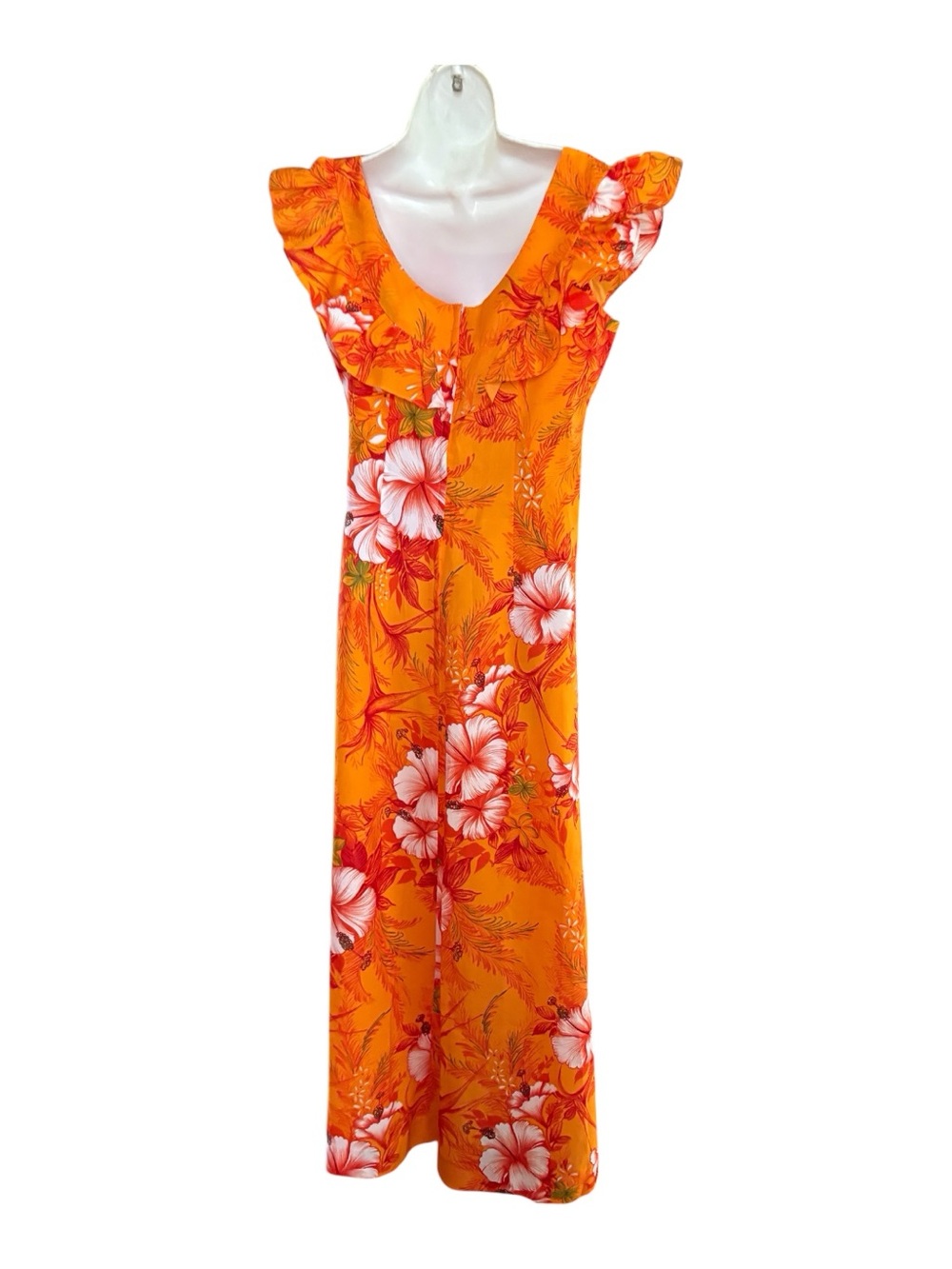 Vintage 1970’s Hawaiian Orange Hibiscus Floral Maxi Dress